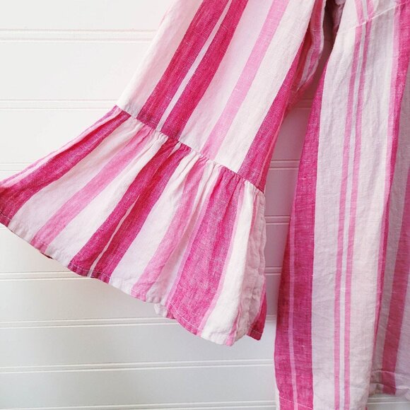 Charter Club Linen Top Womens XL Pink Stripe 3/4 Ruffle Sleeve Beachy Resort - Picture 2 of 8